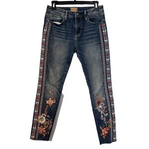 Driftwood Jeans Jackie Aztec Floral Embroidered Womens 27 Southwestern Boho